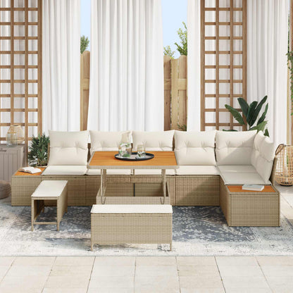 Set Divano da Giardino con cuscino 9 pcs Beige e Crema | homemem39