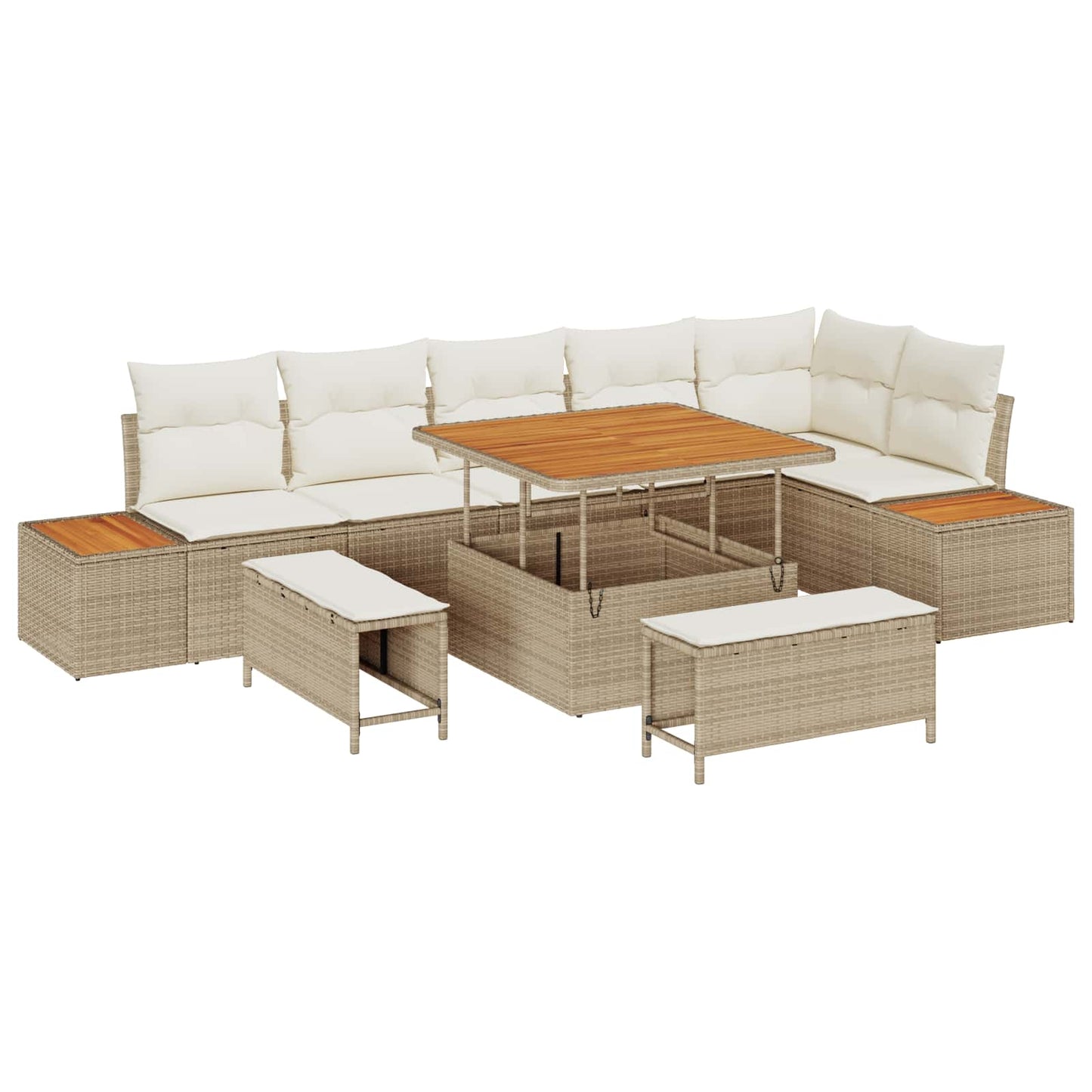 Set Divano da Giardino con cuscino 9 pcs Beige e Crema | homemem39