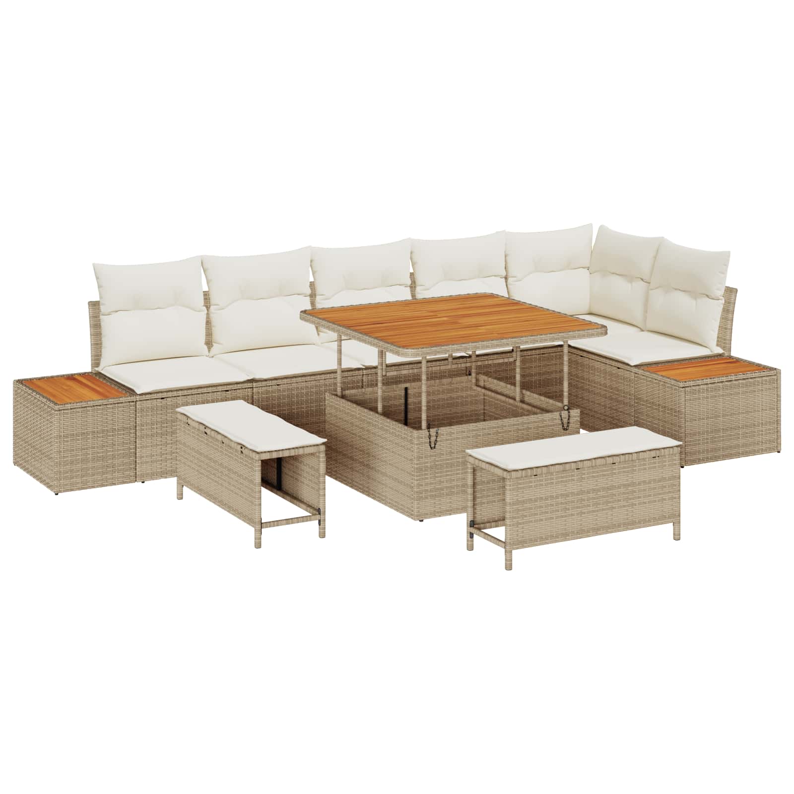 Set Divano da Giardino con cuscino 9 pcs Beige e Crema | homemem39