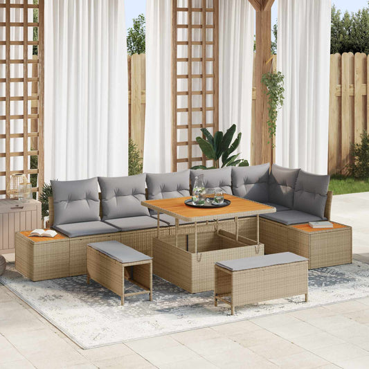 Set Divano da Giardino con cuscino 9 pcs Beige e Grigio Chiaro