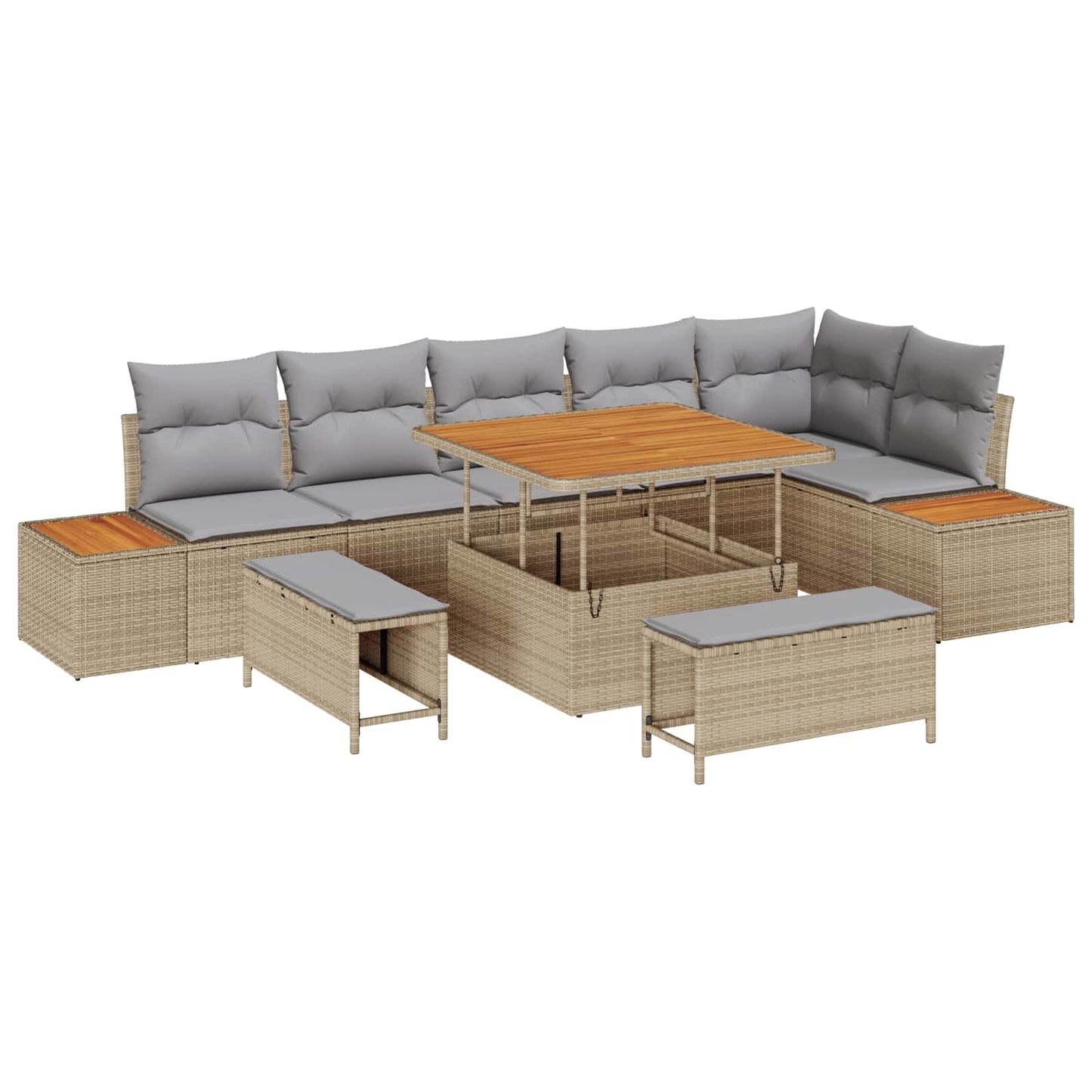 Set Divano da Giardino con cuscino 9 pcs Beige e Grigio Chiaro | homemem39