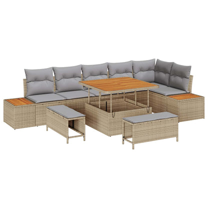 Set Divano da Giardino con cuscino 9 pcs Beige e Grigio Chiaro | homemem39