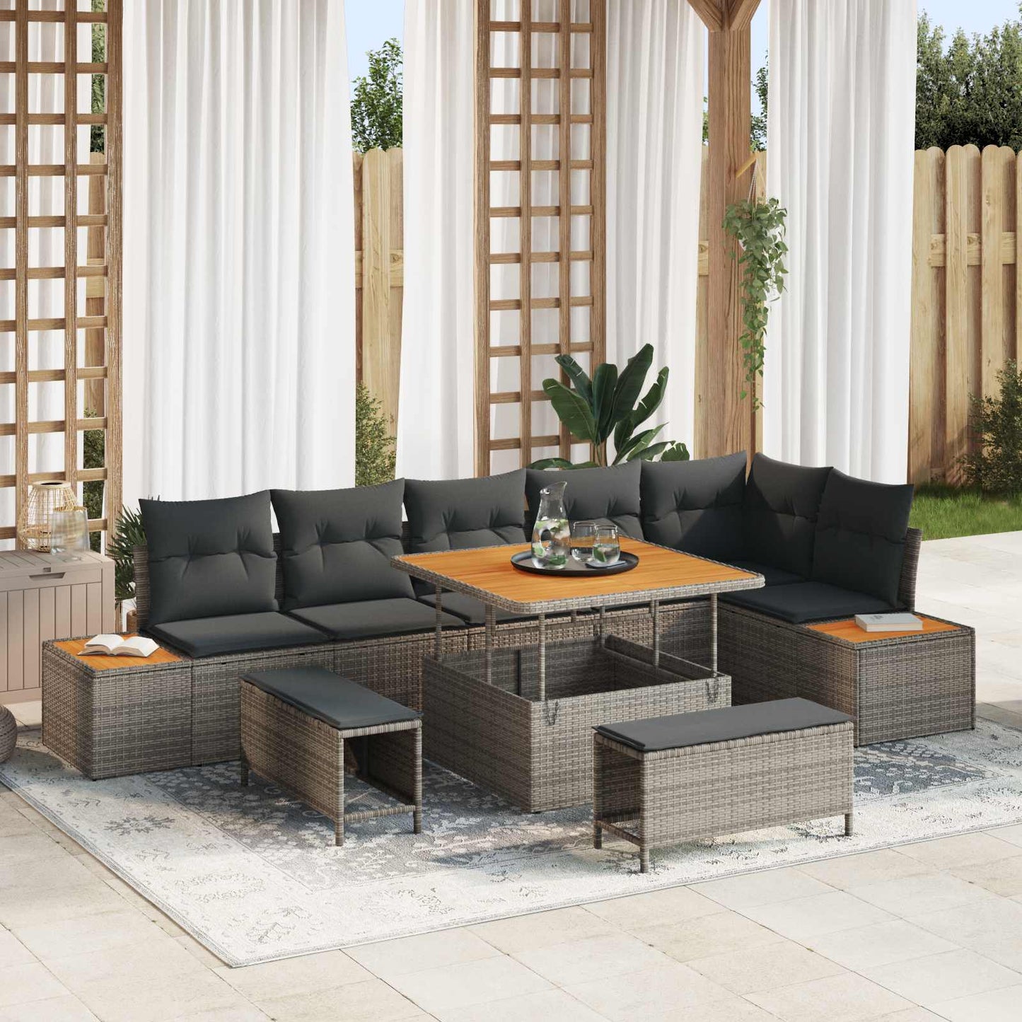 Set Divano da Giardino con cuscino 9 pcs Grigio | homemem39