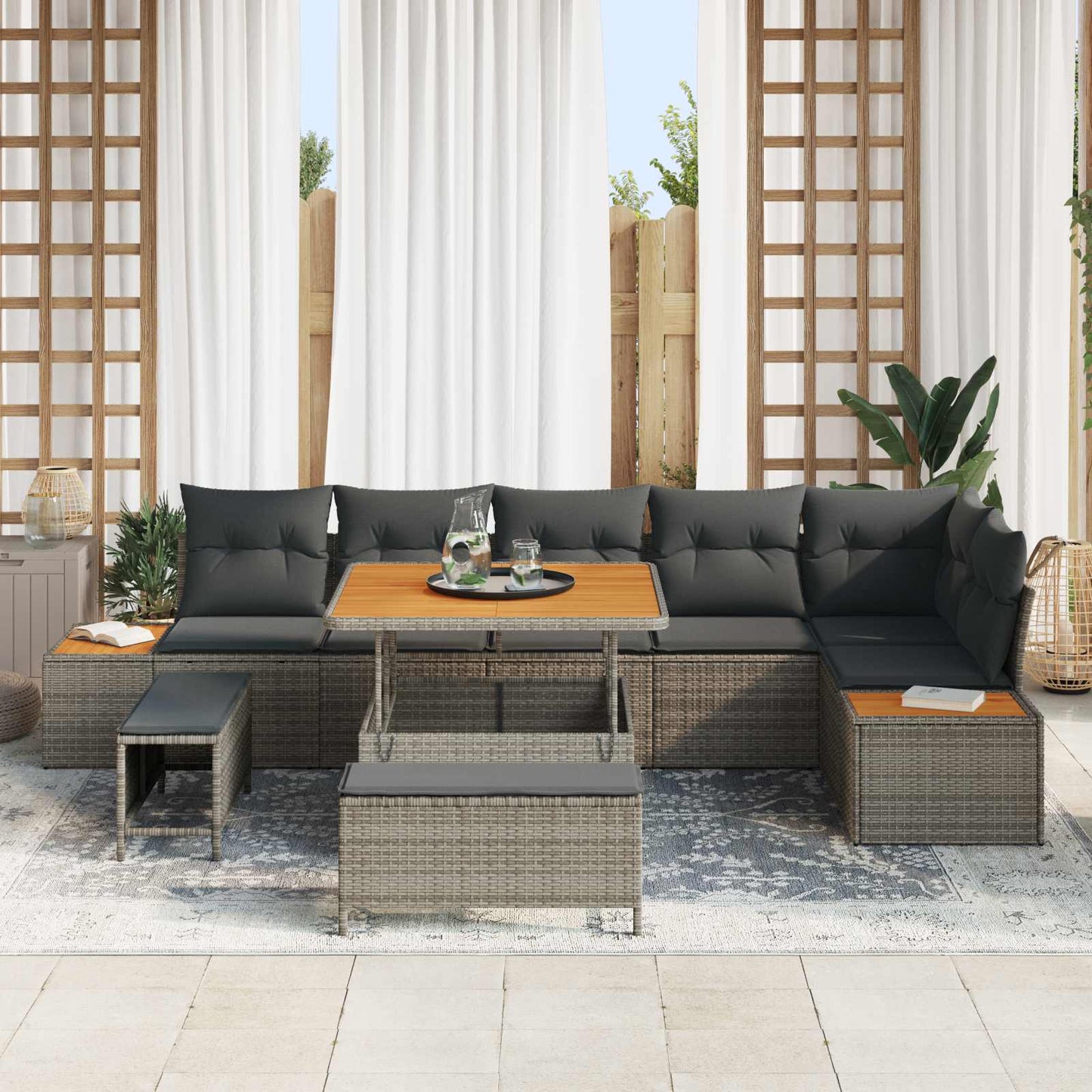 Set Divano da Giardino con cuscino 9 pcs Grigio | homemem39