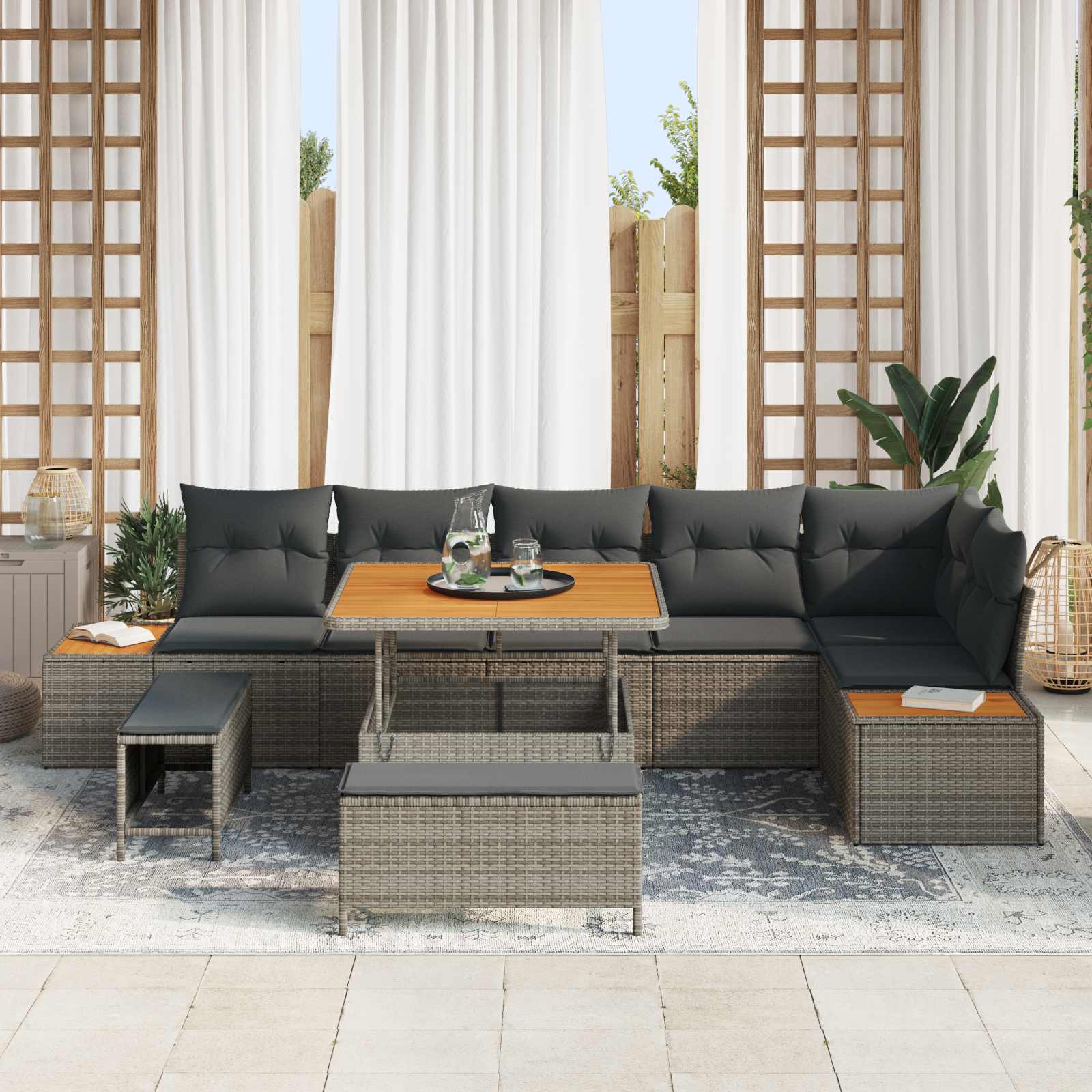 Set Divano da Giardino con cuscino 9 pcs Grigio | homemem39