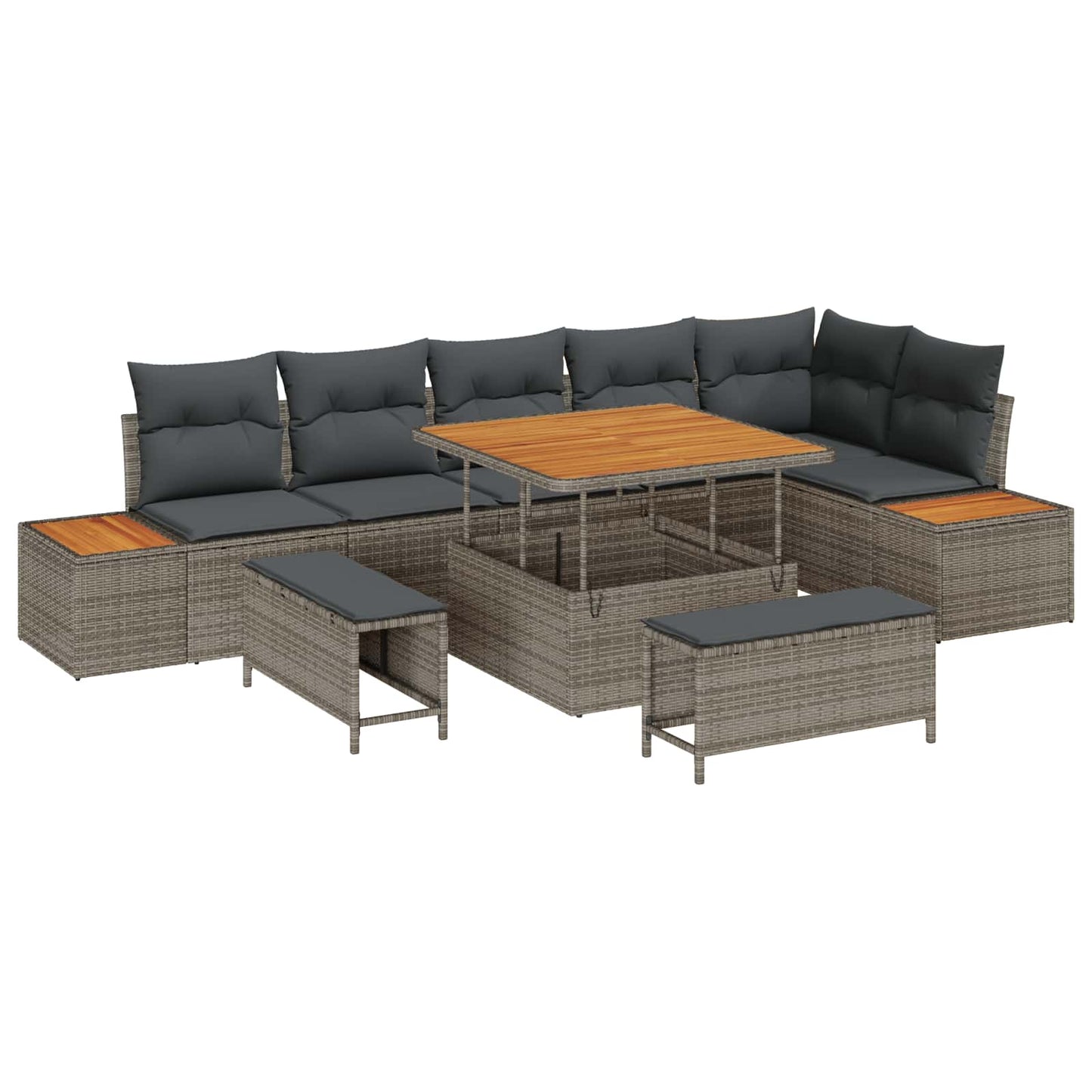 Set Divano da Giardino con cuscino 9 pcs Grigio | homemem39