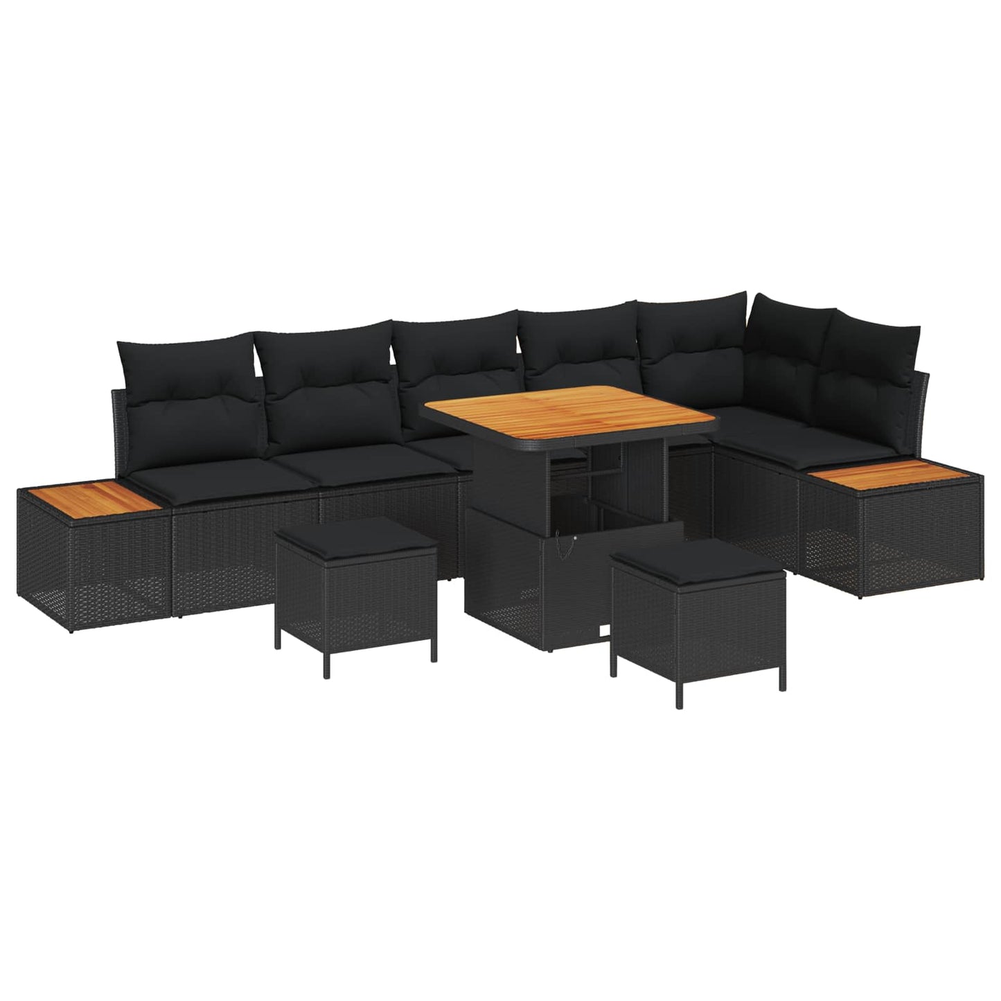 Set Divano da Giardino con cuscino 9 pcs Nero | homemem39