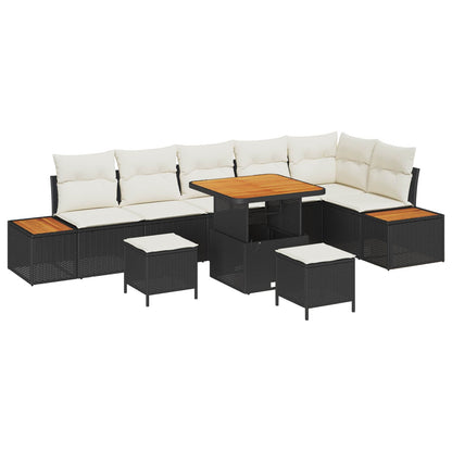 Set Divano da Giardino con cuscino 9 pcs Nero e Crema | homemem39