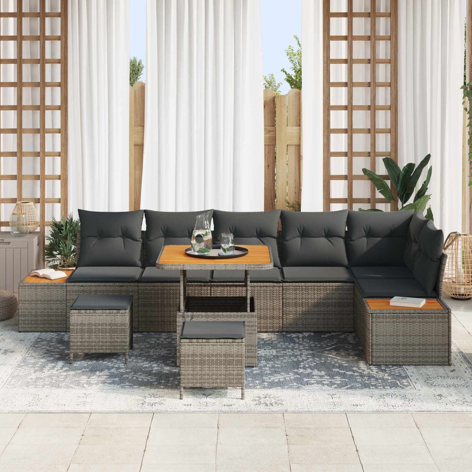 Set Divano da Giardino con cuscino 9 pcs Grigio | homemem39