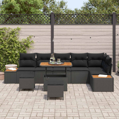 Set Divano da Giardino con cuscino 9 pcs Nero | homemem39