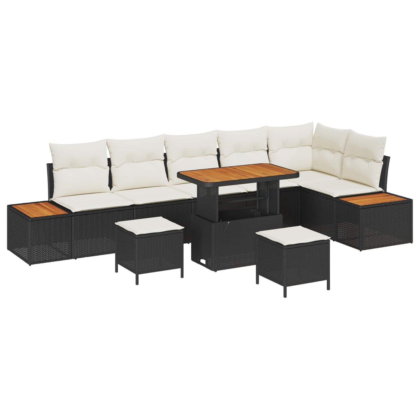 Set Divano da Giardino con cuscino 9 pcs Nero e Crema | homemem39