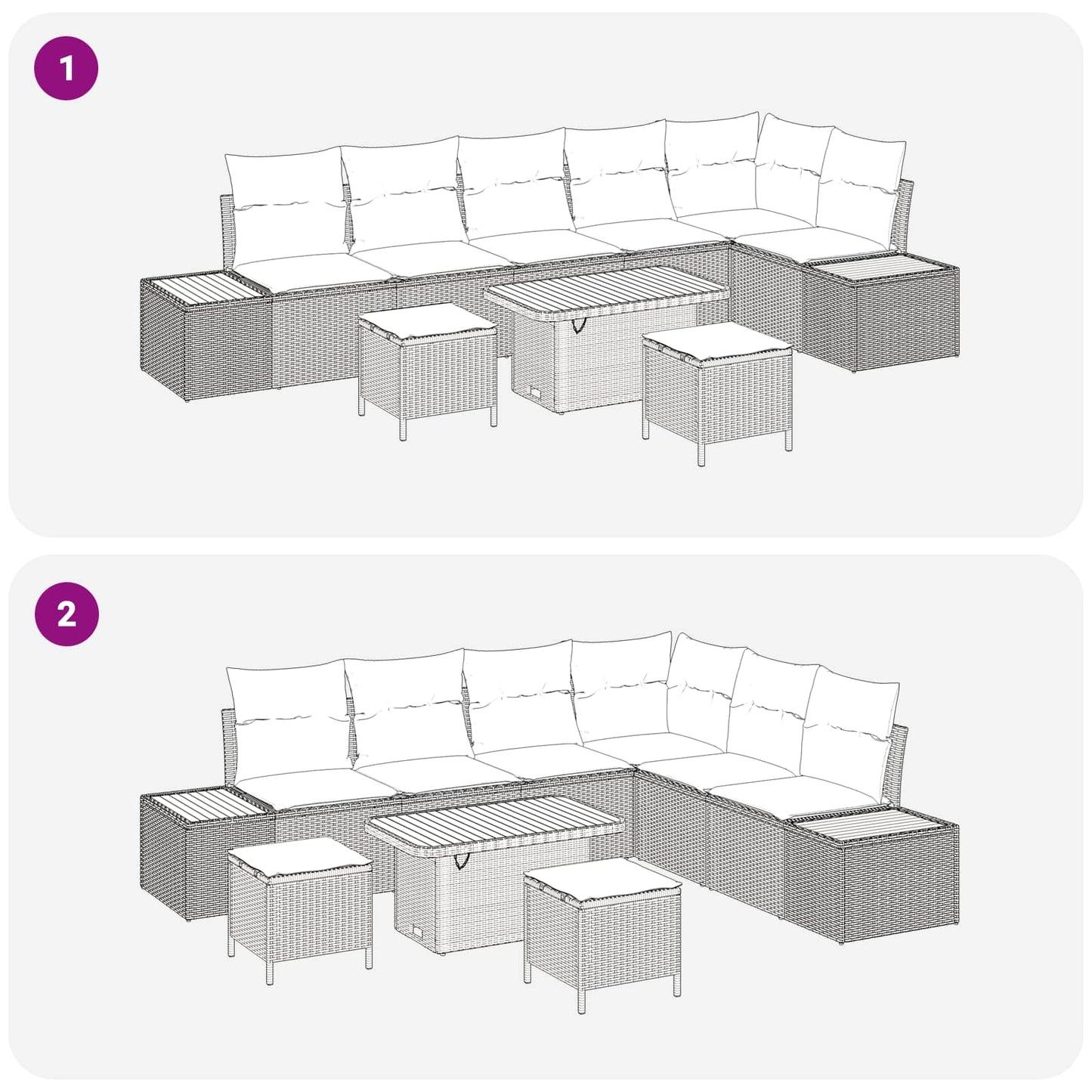 Set Divano da Giardino con cuscino 9 pcs Beige e Crema | homemem39
