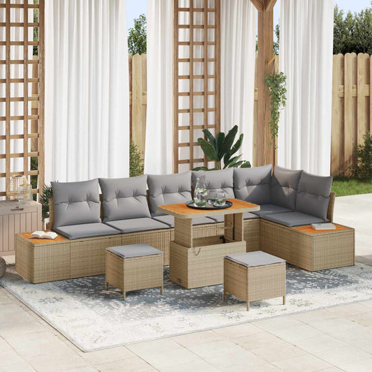 Set Divano da Giardino con cuscino 9 pcs Beige e Grigio Chiaro
