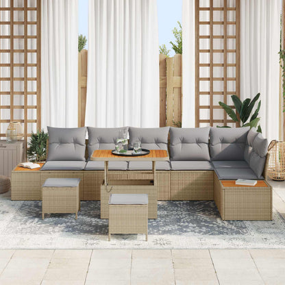 Set Divano da Giardino con cuscino 9 pcs Beige e Grigio Chiaro | homemem39