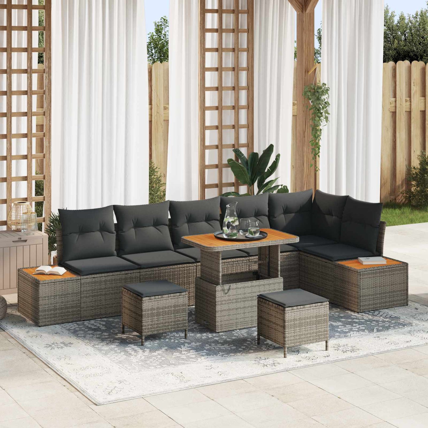 Set Divano da Giardino con cuscino 9 pcs Grigio | homemem39