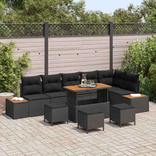 Set Divano da Giardino con cuscino 10 pcs Nero