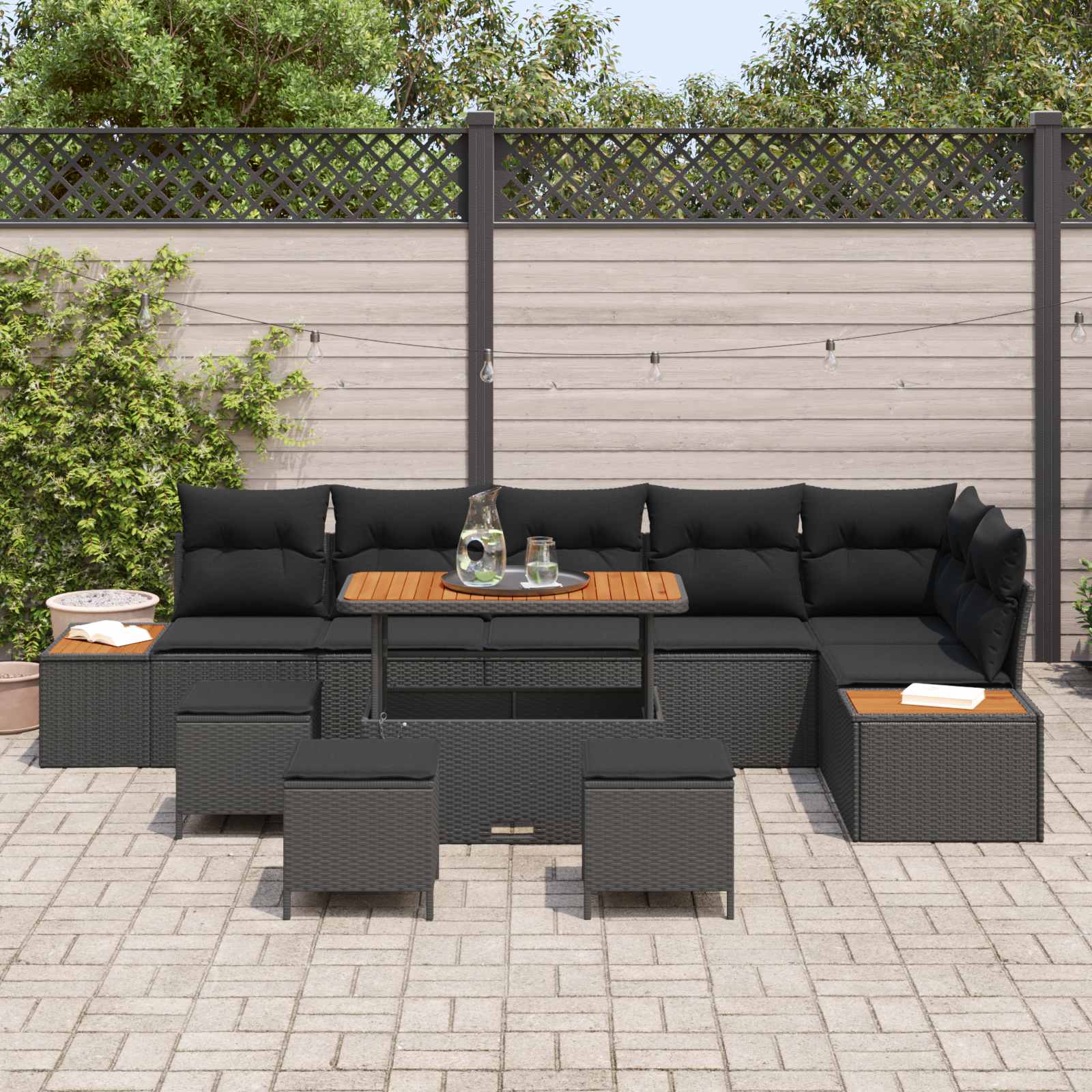 Set Divano da Giardino con cuscino 10 pcs Nero | homemem39