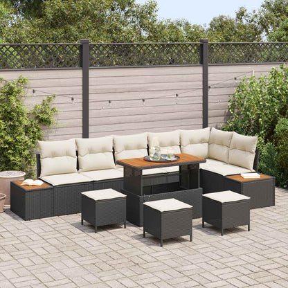 Set Divano da Giardino con cuscino 10 pcs Nero e Crema | homemem39