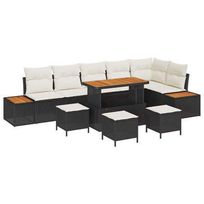 Set Divano da Giardino con cuscino 10 pcs Nero e Crema | homemem39