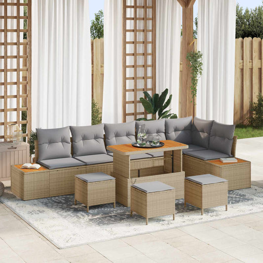 Set Divano da Giardino con cuscino 10 pcs Beige e Grigio Chiaro