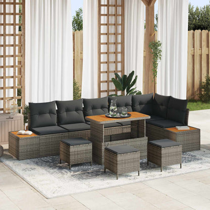 Set Divano da Giardino 10 pz 9-Numero di posti Grigio