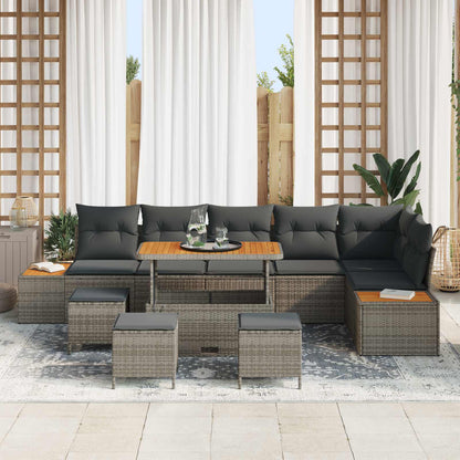 Set Divano da Giardino 10 pz 9-Numero di posti Grigio
