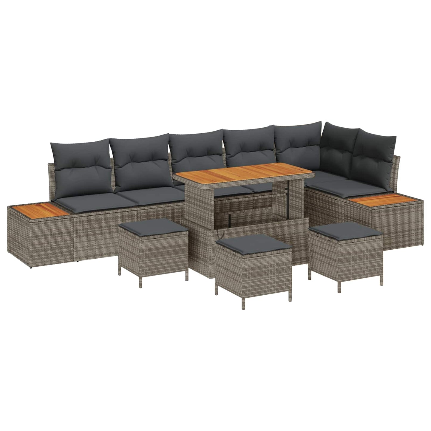 Set Divano da Giardino 10 pz 9-Numero di posti Grigio
