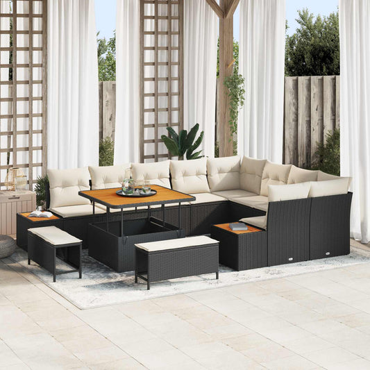 Set Divano da Giardino con cuscino 12 pcs Nero e Crema