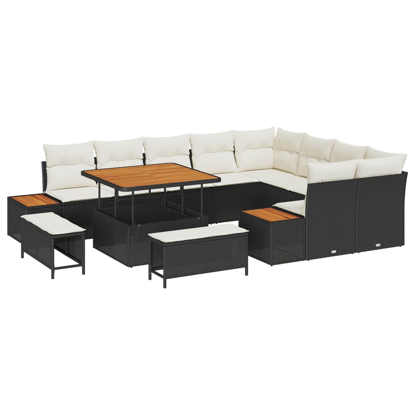 Set Divano da Giardino 12 pz 11-Numero di posti Nero e Crema