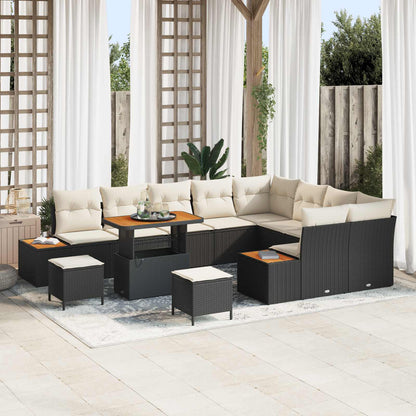 Set Divano da Giardino con cuscino 12 pcs Nero e Crema | homemem39