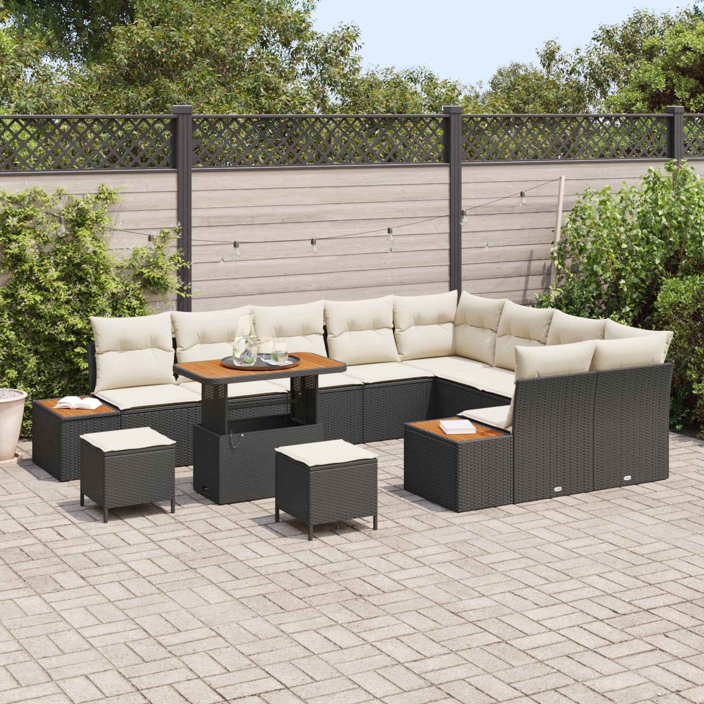 Set Divano da Giardino con cuscino 12 pcs Nero e Crema | homemem39