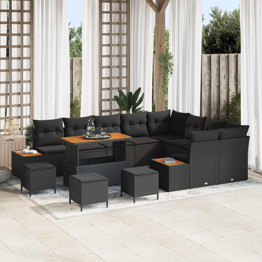 Set Divano da Giardino 13 pz 12-Numero di posti Nero