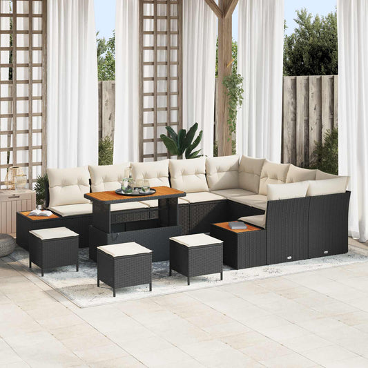 Set Divano da Giardino con cuscino 13 pcs Nero e Crema