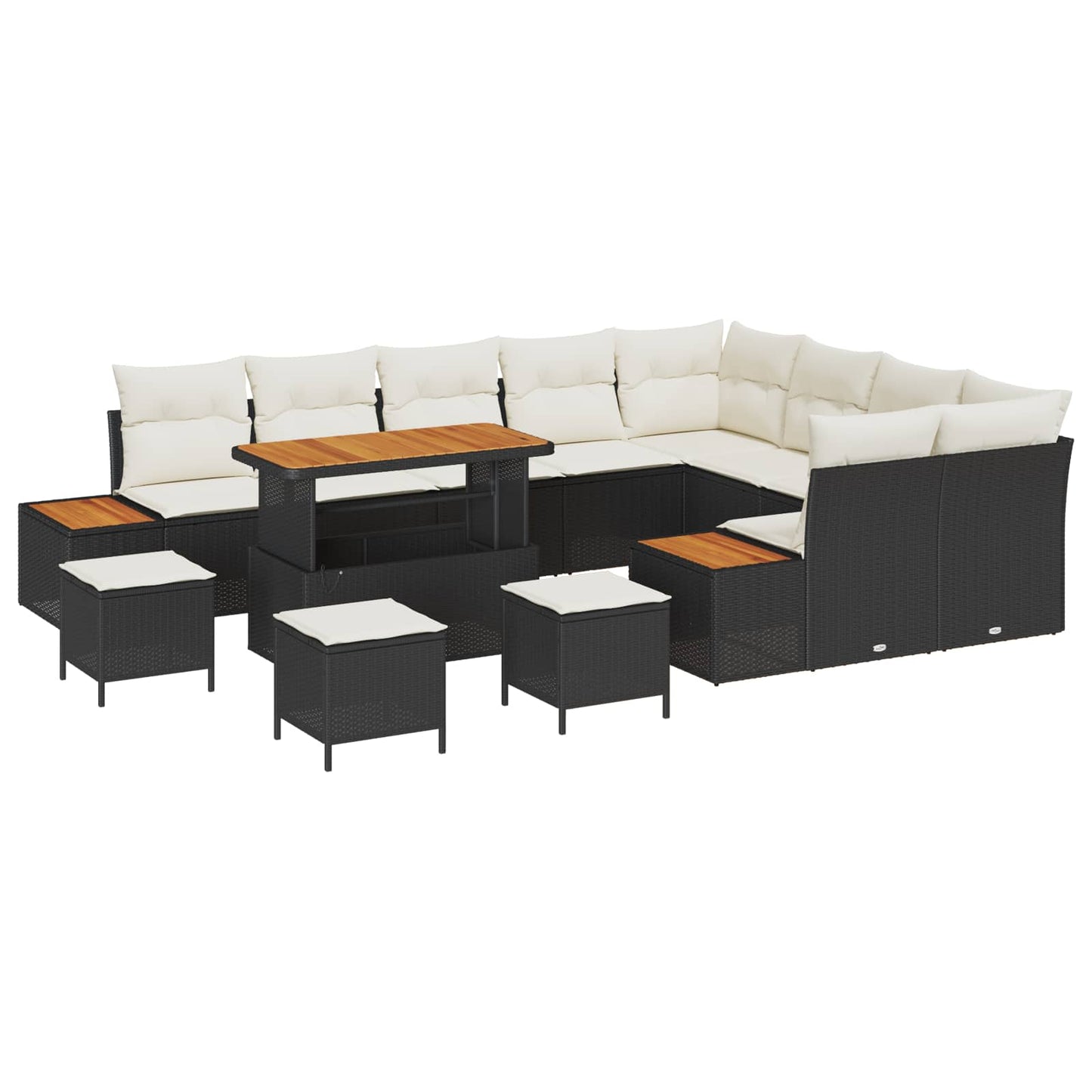 Set Divano da Giardino 13 pz 12-Numero di posti Nero e Crema