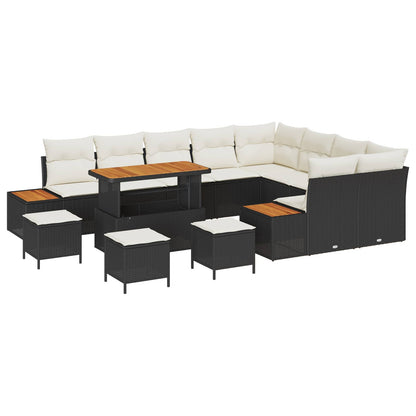Set Divano da Giardino 13 pz 12-Numero di posti Nero e Crema