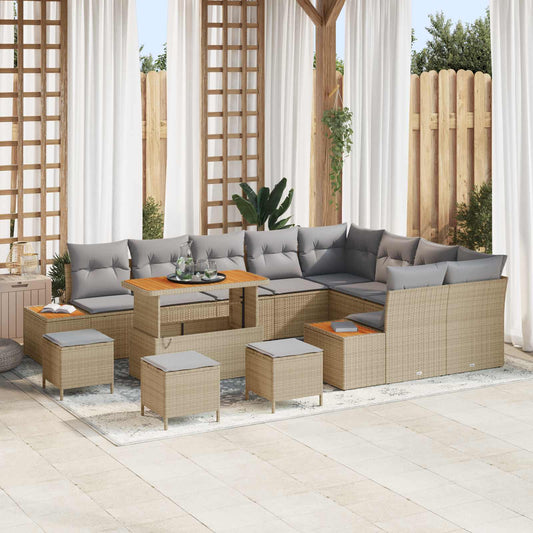 Set Divano da Giardino con cuscino 13 pcs Beige e Grigio Chiaro