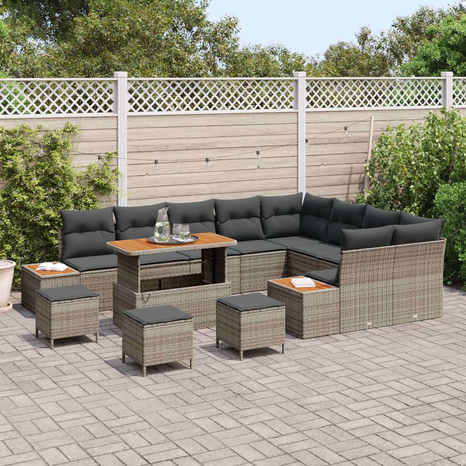 Set Divano da Giardino con cuscino 13 pcs Grigio | homemem39