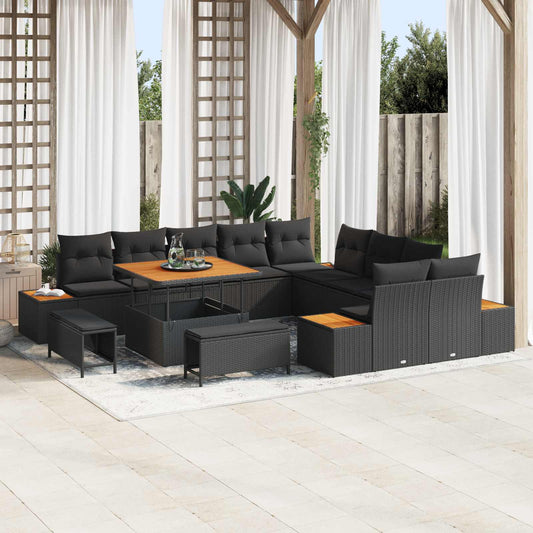 Set Divano da Giardino con cuscino 13 pcs Nero