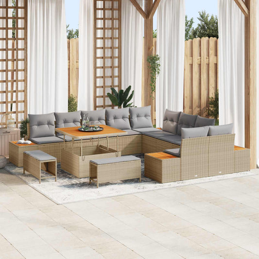 Set Divano da Giardino con cuscino 13 pcs Beige e Grigio Chiaro