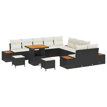 Set Divano da Giardino con cuscino 13 pcs Nero e Crema | homemem39