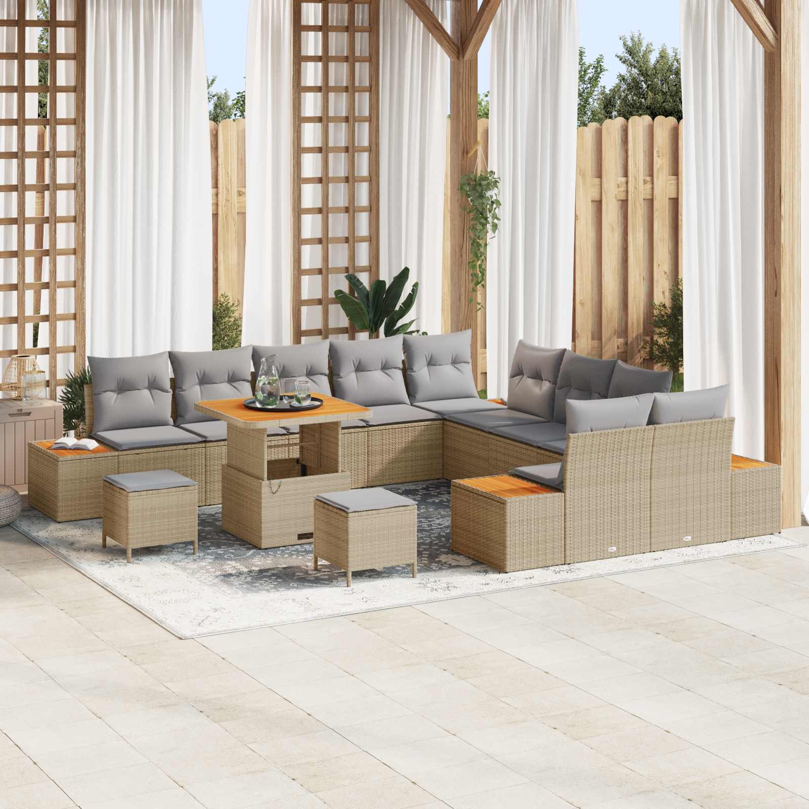 Set Divano da Giardino con cuscino 13 pcs Beige e Grigio Chiaro | homemem39