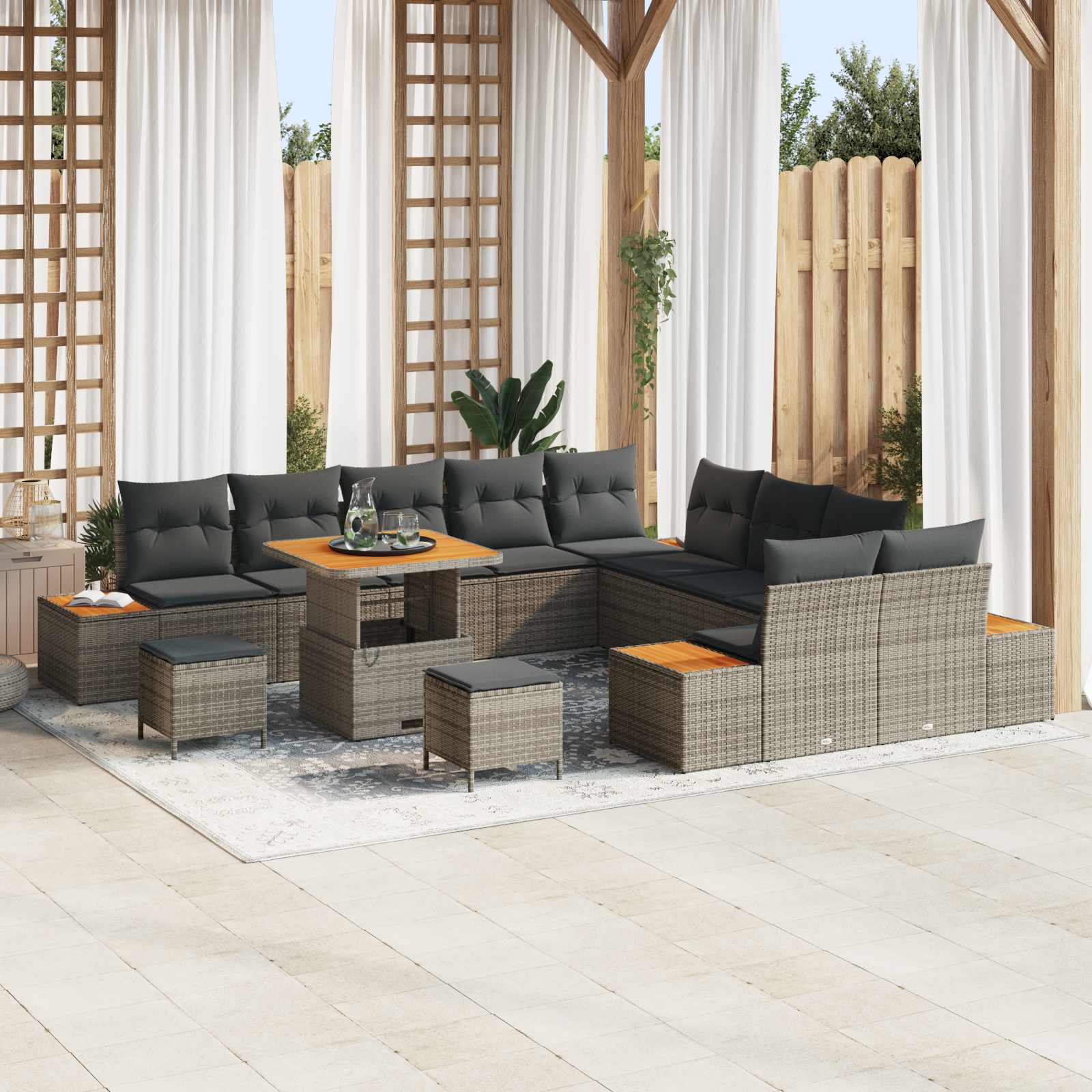 Set Divano da Giardino con cuscino 13 pcs Grigio | homemem39