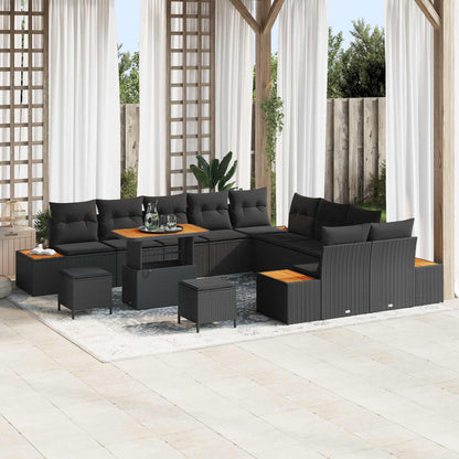 Set Divano da Giardino con cuscino 13 pcs Nero | homemem39