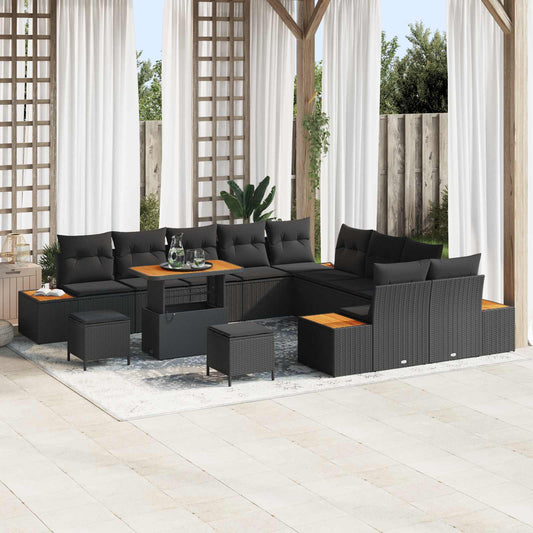 Set Divano da Giardino con cuscino 13 pcs Nero
