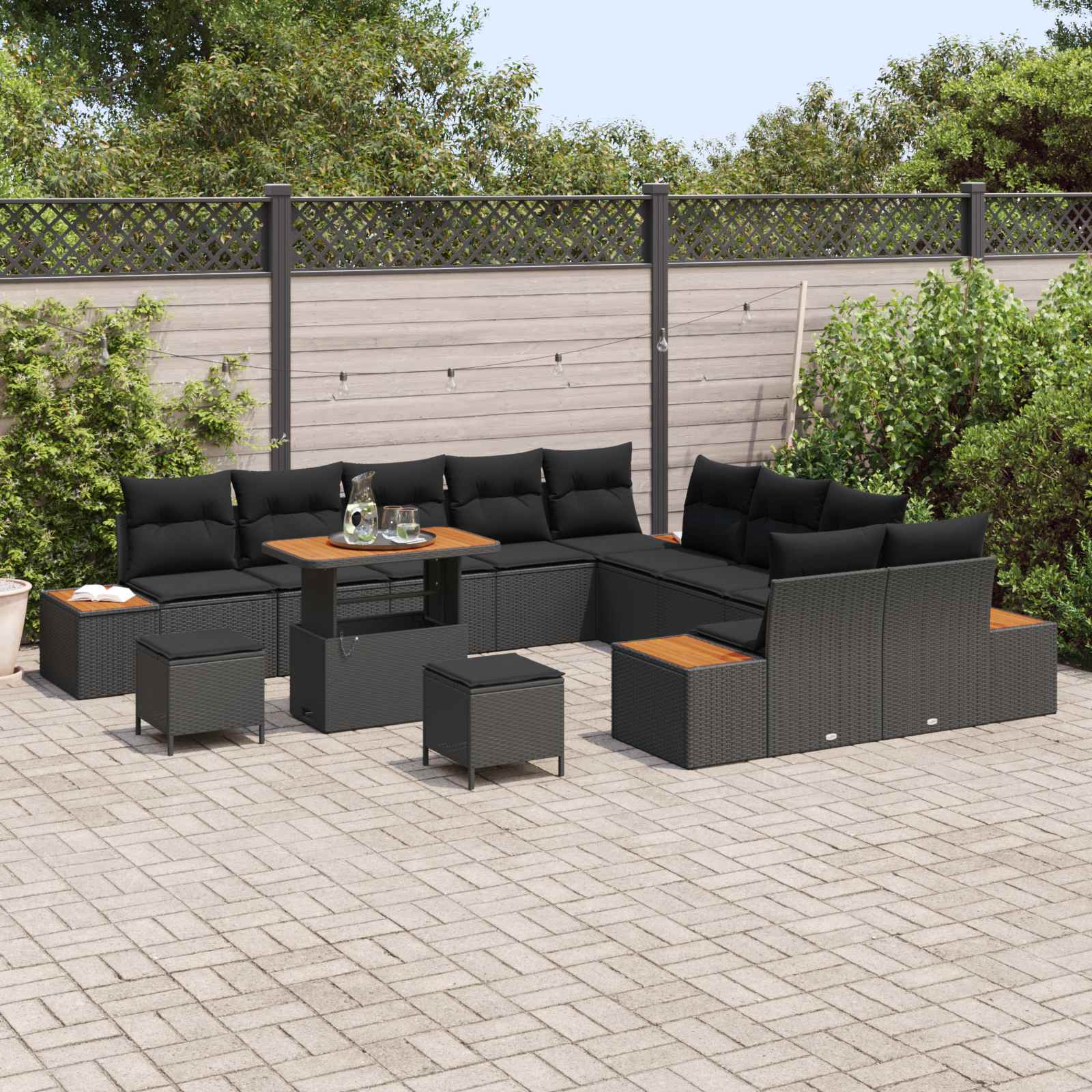 Set Divano da Giardino con cuscino 13 pcs Nero | homemem39