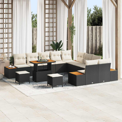 Set Divano da Giardino con cuscino 13 pcs Nero e Crema | homemem39