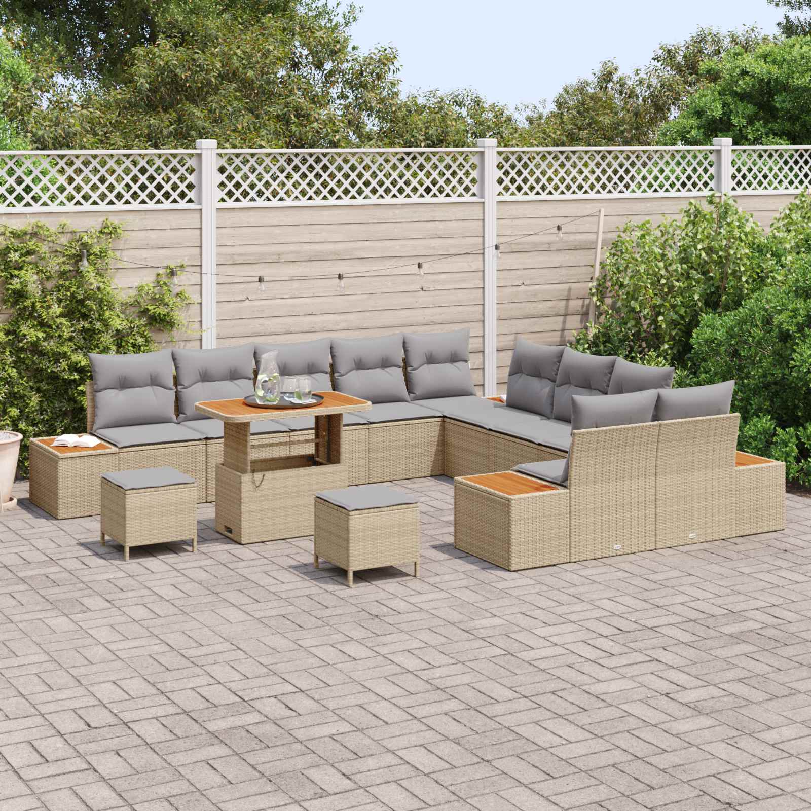 Set Divano da Giardino con cuscino 13 pcs Beige e Grigio Chiaro | homemem39