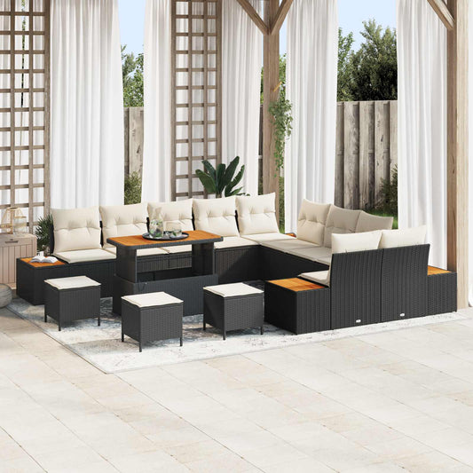 Set Divano da Giardino con cuscino 14 pcs Nero e Crema