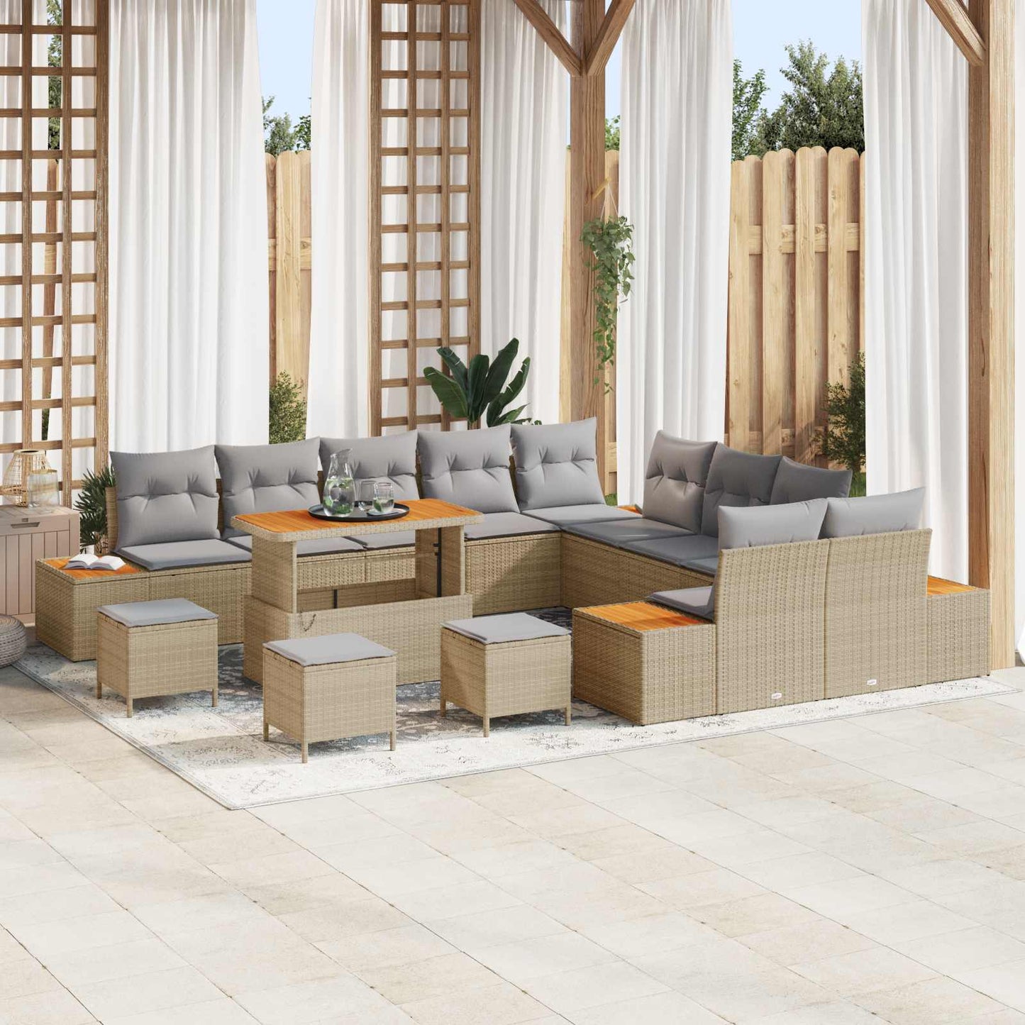 Set Divano da Giardino con cuscino 14 pcs Beige e Grigio Chiaro | homemem39