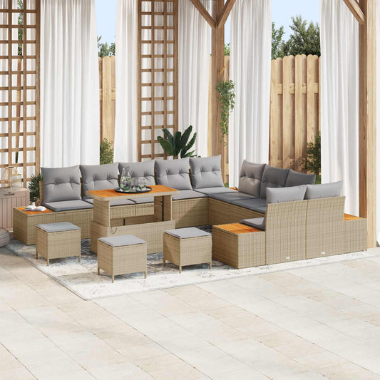 Set Divano da Giardino con cuscino 14 pcs Beige e Grigio Chiaro